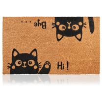 Capacho AMARU 43x74 cm de fibra de coco antiderrapante com desenho de gato