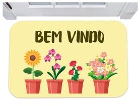 Capacho bem vindo flores plantas girassol tapete 40x60