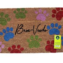 Capacho de Fibra de Coco Pvc Pintado Bem-vindo Patas 40cm X 60cm Colorido