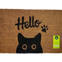 Capacho de Fibra de Coco Pvc Pintado Hello Gato 40cm X 60cm Bege / Preto