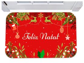 Capacho de porta feliz natal vermelho renas tapete 40x60 - Super Presentez