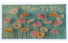 Capacho De Porta Fibra De Coco Flores 60X33Cm - Uzoo