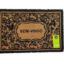 Capacho Fibra Coco Pvc Pintado Welcome Flores Preto 40cm X 60cm