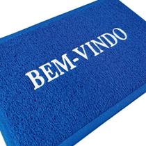Capacho Tapete de Entrada Bem Vindo 60cm x 40cm PVC Azul