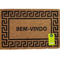 Capachoacho de Fibra Coco Pvc Pintado Welcome Grego Preto 40cm X 60cm