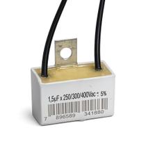 Capacitor 2 fios quadrado 1,5 uf x 250/300/400v chapa trio Capacitor 2 fios quadrado 1,5 uf x 250/300/400v chapa trio