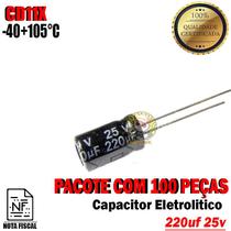 Capacitor Eletrolitico 220uf 25v 105ºC Pacote com 100 peças