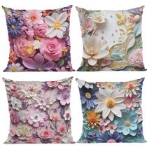 Capas Almofada Oxford Kit 4 Flores 3D 45 cm x 45 cm Estampa:12