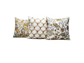 Capas Almofadas 45 x 45 Estampa Floral Cor Mostarda Conjunto 3 Peças - Nallu Decor Capas Almofadas 45 x 45 Estampa Floral Cor Mostarda Conjunto 3 Peças - Nallu Decor