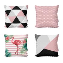 Capas Almofadas Decorativas e Geométricas Rosa e Preto Flamingos Para Sofá 40x40 - Novadecora