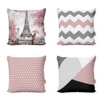 Capas Almofadas Decorativas e Geométricas Rosa e Preto Paris Love Para Sofá 40x40 - Novadecora