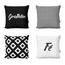 Capas Almofadas Decorativas Preto e Branco Gratidão Fé 40cm