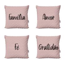 Capas Almofadas Decorativas Rosa Família, Amor, Fé e Gratidão Para Sofá 40x40 - Novadecora