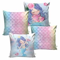 Capas Almofadas Kit 4 Decoração 45x45cm Sereia Fundo Do Mar