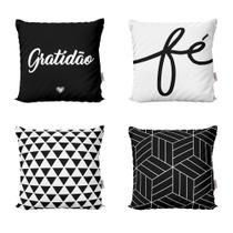 Capas Almofadas Preto e Branco Decorativas Gratidão Fé 40cm