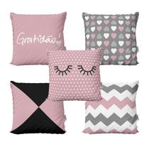 Capas Almofadas Rosa e Cinza Geométricas Decorativas Gratidão Para Sofá 40x40 - Novadecora
