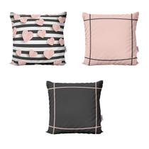 Capas Almofadas Rosa e Preto Geométricas Coração Sofá 40x40