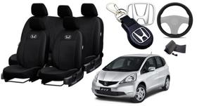 Capas Couro Top de Linha Honda Fit 2003-2008 + Volante + Chaveiro - Iron Tech