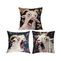 Capas De Almofada 45x45cm Com Estampa De Cabra Gritando, 3 Peças, Protetor De Almofada Decorativo Capas De Almofada 45x45cm Com Estampa De Cabra Gritando, 3 Peças, Protetor De Almofada Decorativo
