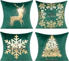 Capas de almofada All Smiles, verde escuro, dourado, 45 x 45 cm, 4 unidades