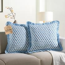 Capas de almofada CPC Apatite Blue Ruffle 60 x 60 cm de algodão