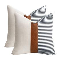 Capas de almofada Cygnus Farmhouse Stripe Patchwork Linen