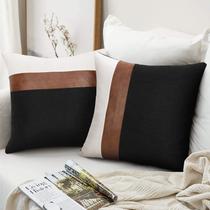 Capas de almofada Cygnus Faux Leather Linen 45x45cm pretas