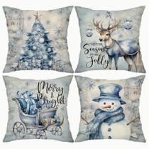 Capas de Almofada de Natal Kit 4 Peças com Zíper Sala Decorada Capas de Almofada de Natal Kit 4 Peças com Zíper Sala Decorada