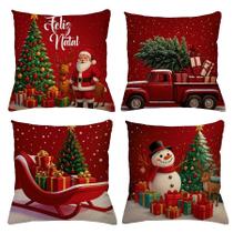 Capas de Almofada de Natal Kit 4 Peças com Zíper Sala Decorada