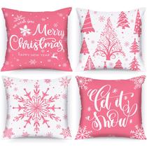 Capas de almofada de Natal Lanpn branca/rosa 45x45cm, 4 unidades