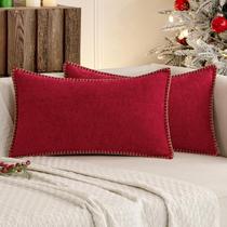 Capas de almofada decorativas MIULEE 30x51 cm Pacote com 2 Chenille vermelhas Capas de almofada decorativas MIULEE 30x51 cm Pacote com 2 Chenille vermelhas