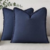 Capas de almofada DecoruHome Summer Linen Fringe azul marinho
