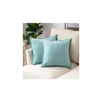 Capas de almofada genéricas com pompons 45 x 45 cm - azul claro