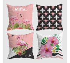 Capas De Almofada Geométrica Tropical Rosa E Preto 40x40cm Capas De Almofada Geométrica Tropical Rosa E Preto 40x40cm