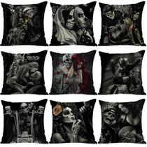 Capas de almofada Halloween Skull, 9 peças de anime, 45 x 45 cm, poliéster