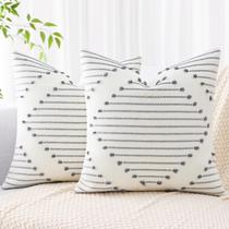 Capas de almofada Mecatny Boho cinza/branco creme 45 x 45 cm, 2 unidades