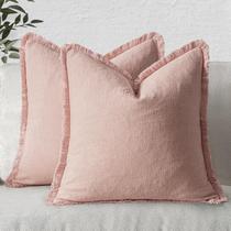 Capas de almofada MIULEE Linen Fringe Pink 50x50cm, conjunto de 2