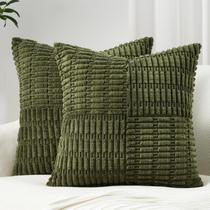 Capas de almofada Topfinel verde escuro de veludo cotelê 50 x 50 cm (conjunto de 2)