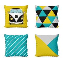 Capas De Almofadas Amarelas E Azul Decorativas Kombi Sofá