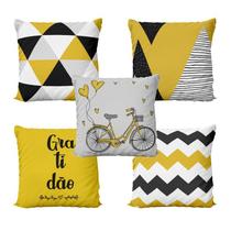 Capas de Almofadas Amarelas e Pretas Decorativas Geométricas Gratidão Bike 40x40 - Novadecora