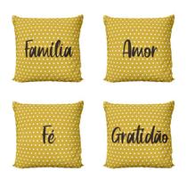 Capas de Almofadas Amarelas Família, Amor, Fé e Gratidão Para Quarto 40x40 - Novadecora