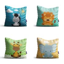 Capas de Almofadas Animais Safari para Quarto Infantil 35x35 kit 4un Capas de Almofadas Animais Safari para Quarto Infantil 35x35 kit 4un