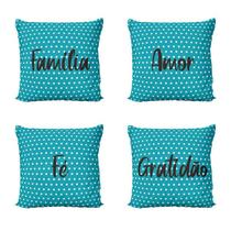 Capas de Almofadas Azul Decorativas Frases Família, Amor, Fé e Gratidão 40x40 - Novadecora