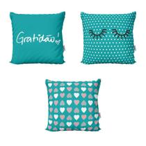 Capas De Almofadas Azul Turquesa Gratidão - Novadecora