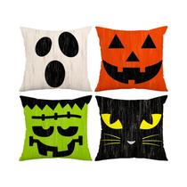 Capas De Almofadas Coloridas Retrô De Halloween Com Personagens - Kit Com 4 Peças