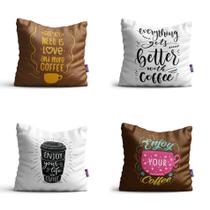 Capas de Almofadas com Frases Café 35x35cm Kit 4un