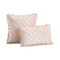 Capas De Almofadas Decorativas Em Veludo Xadrez Sólido Boho Farmhouse Com Pompons 30x50cm 45x45cm
