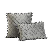Capas De Almofadas Decorativas Em Veludo Xadrez Sólido Boho Farmhouse Com Pompons 30x50cm 45x45cm
