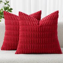Capas de almofadas decorativas MIULEE 61x61 cm em veludo cotelê vermelho, pacote com 2 Capas de almofadas decorativas MIULEE 61x61 cm em veludo cotelê vermelho, pacote com 2