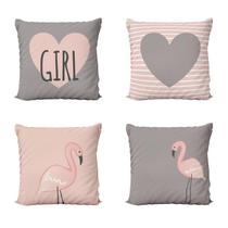 Capas de Almofadas Decorativas Rosa Flamingos Love Girl Para Sofá 40x40 - Novadecora